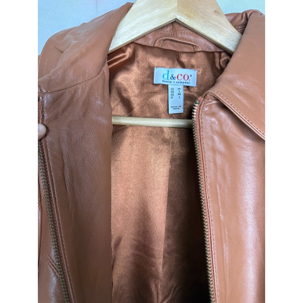 Denim & Co. Regular Lamb Leather Zip Front Jacket Rust Brown,Medium - Picture 3 of 7
